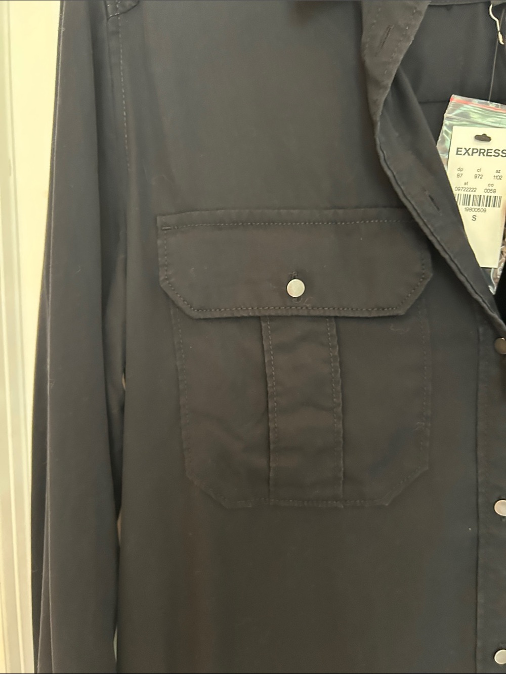 Express Black Button-Front Utility Blouse - Picture 3 of 6